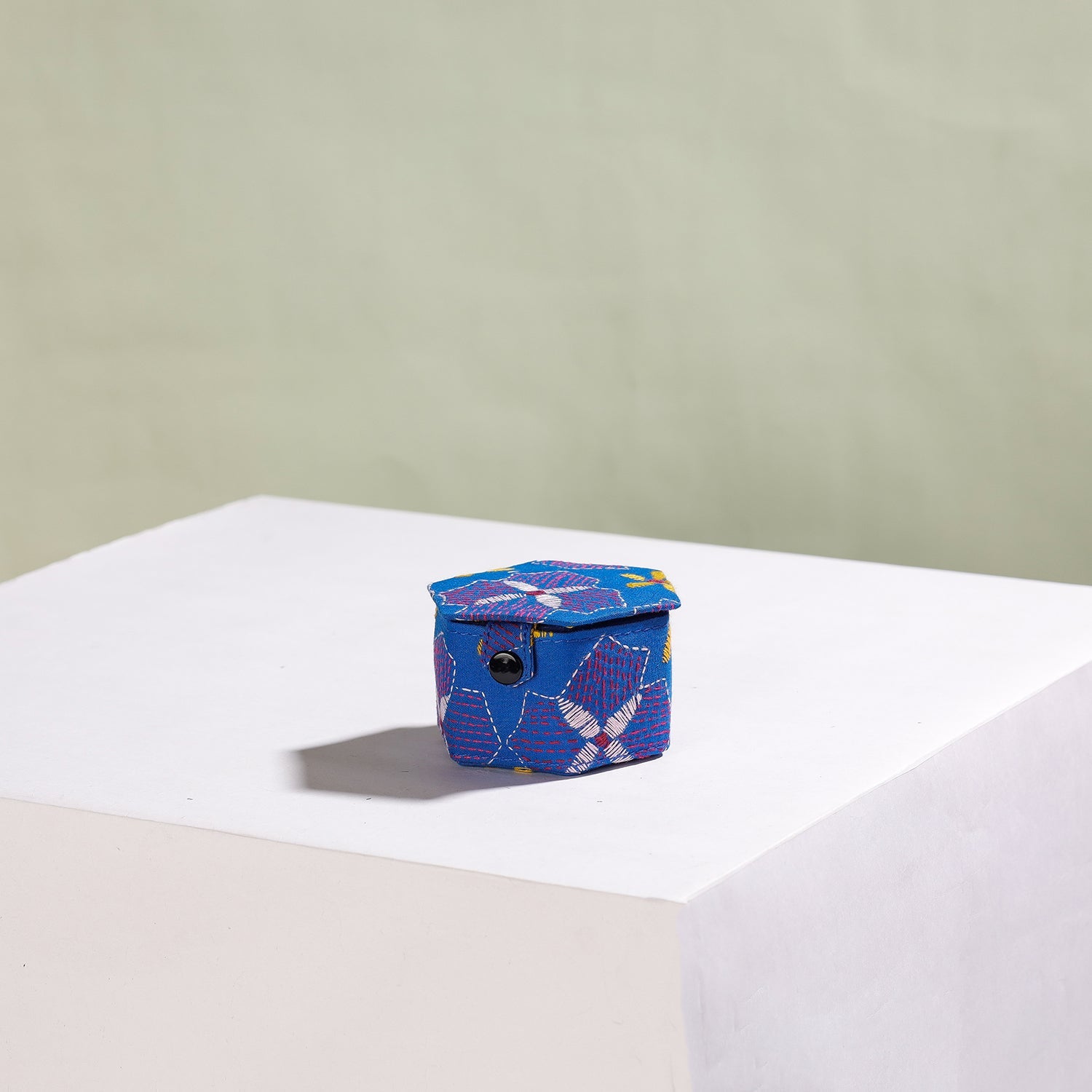 Blue - Bengal Kantha Work Handcrafted Hexagon Jewelry Box (Set of 3)
