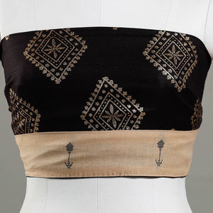 Black - Sanganeri Gold Block Printed Rayon Blouse Piece