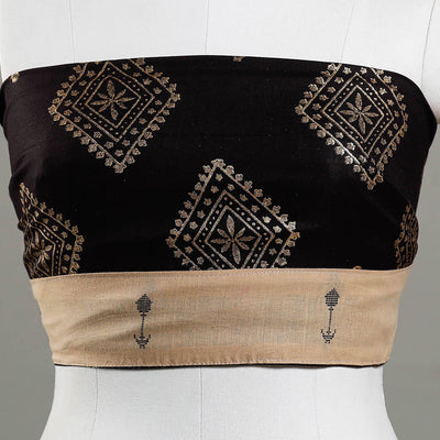 Black - Sanganeri Gold Block Printed Rayon Blouse Piece