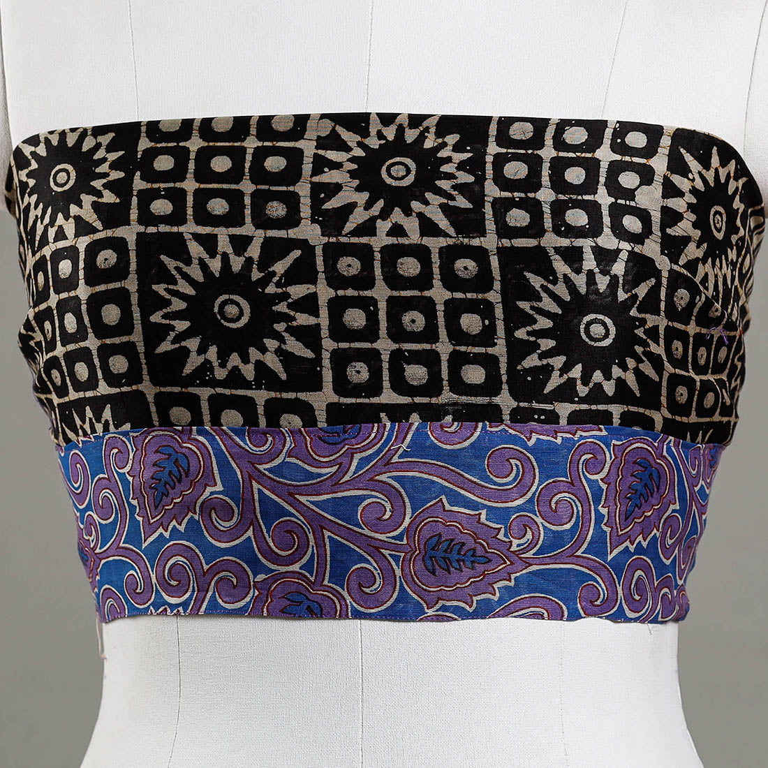 Black - Batik Printed Chanderi Silk Blouse Piece