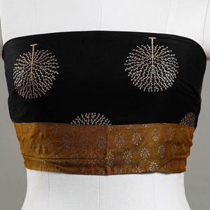Black - Sanganeri Gold Block Printed Rayon Blouse Piece
