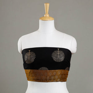 Black - Sanganeri Gold Block Printed Rayon Blouse Piece