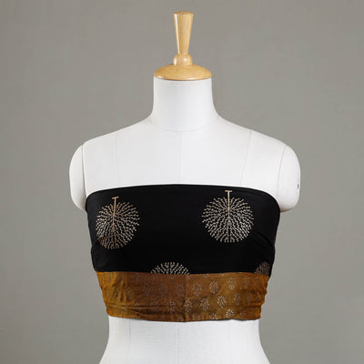 Black - Sanganeri Gold Block Printed Rayon Blouse Piece