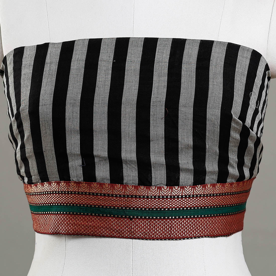 Black - Plain Stripes Cotton Blouse Piece
