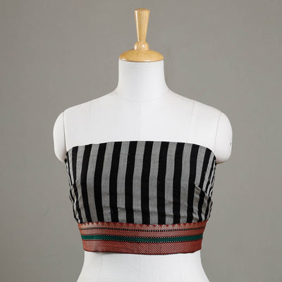 Black - Plain Stripes Cotton Blouse Piece