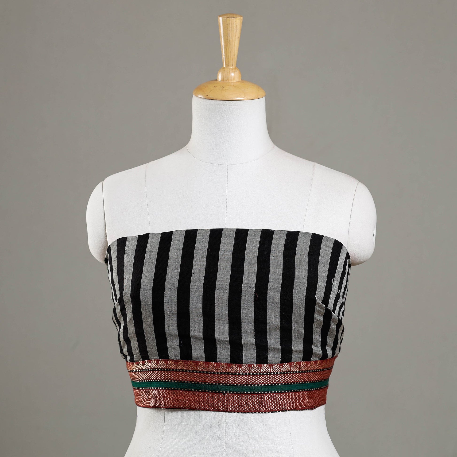 Black - Plain Stripes Cotton Blouse Piece