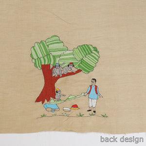 Beige - Bengal Kantha Embroidery Raw Silk Blouse Piece