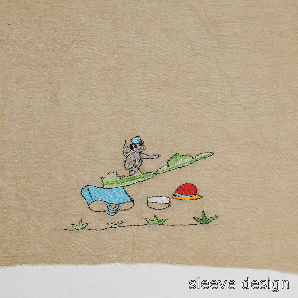 Beige - Bengal Kantha Embroidery Raw Silk Blouse Piece