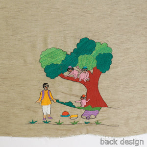 Brown - Bengal Kantha Embroidery Raw Silk Blouse Piece
