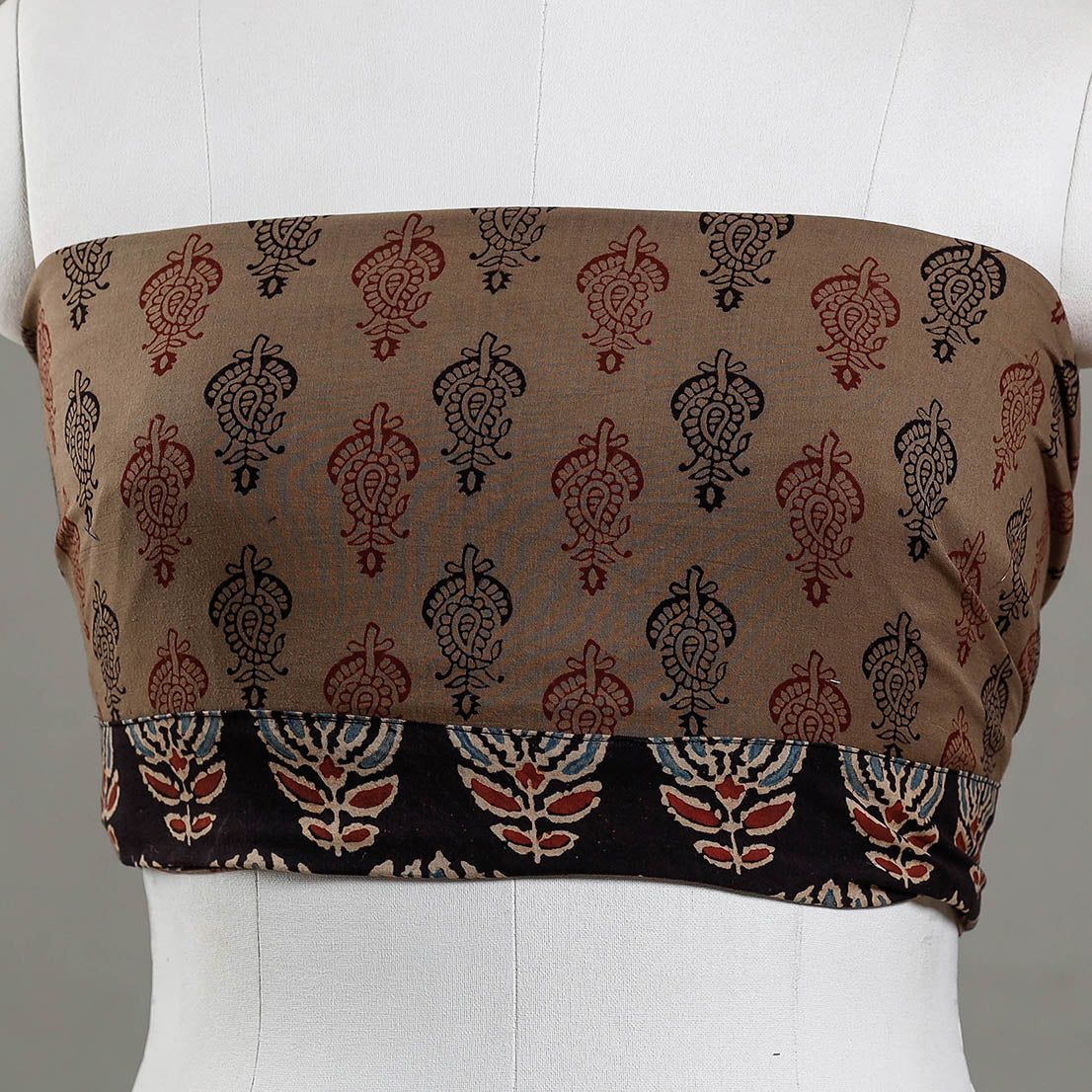 Brown - Bagh Block Printed Cotton Blouse Piece