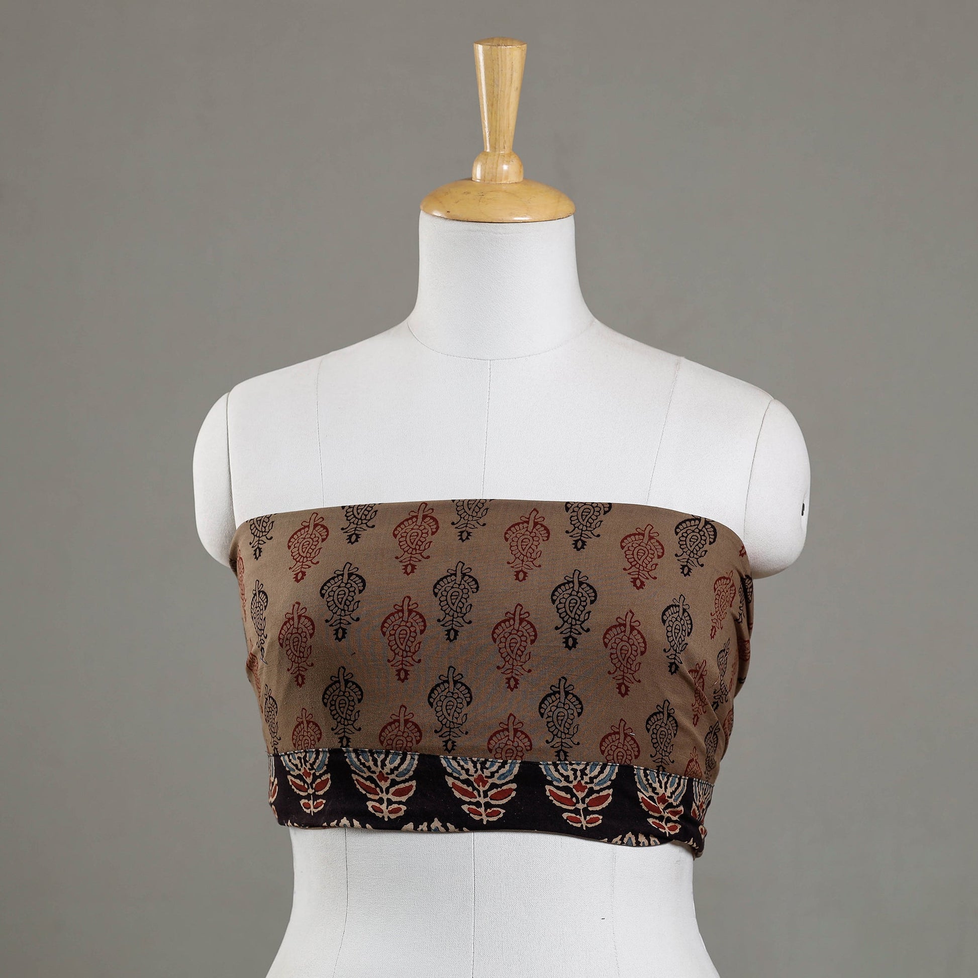 Brown - Bagh Block Printed Cotton Blouse Piece