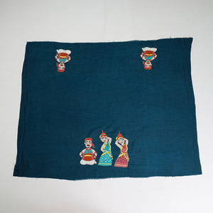 Blue - Bengal Kantha Embroidered Raw Silk Blouse Piece