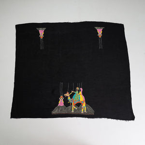 Black - Bengal Kantha Embroidery Raw Silk Blouse Piece