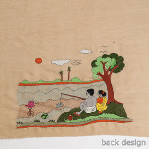 Beige - Bengal Kantha Embroidery Raw Silk Blouse Piece