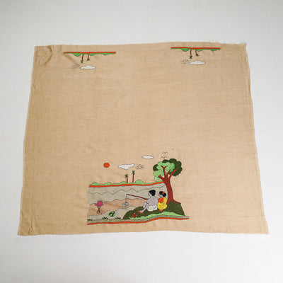 Beige - Bengal Kantha Embroidery Raw Silk Blouse Piece