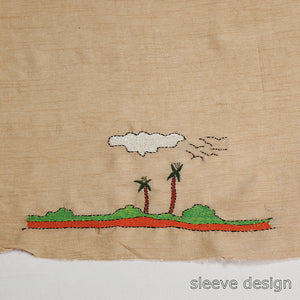 Beige - Bengal Kantha Embroidery Raw Silk Blouse Piece