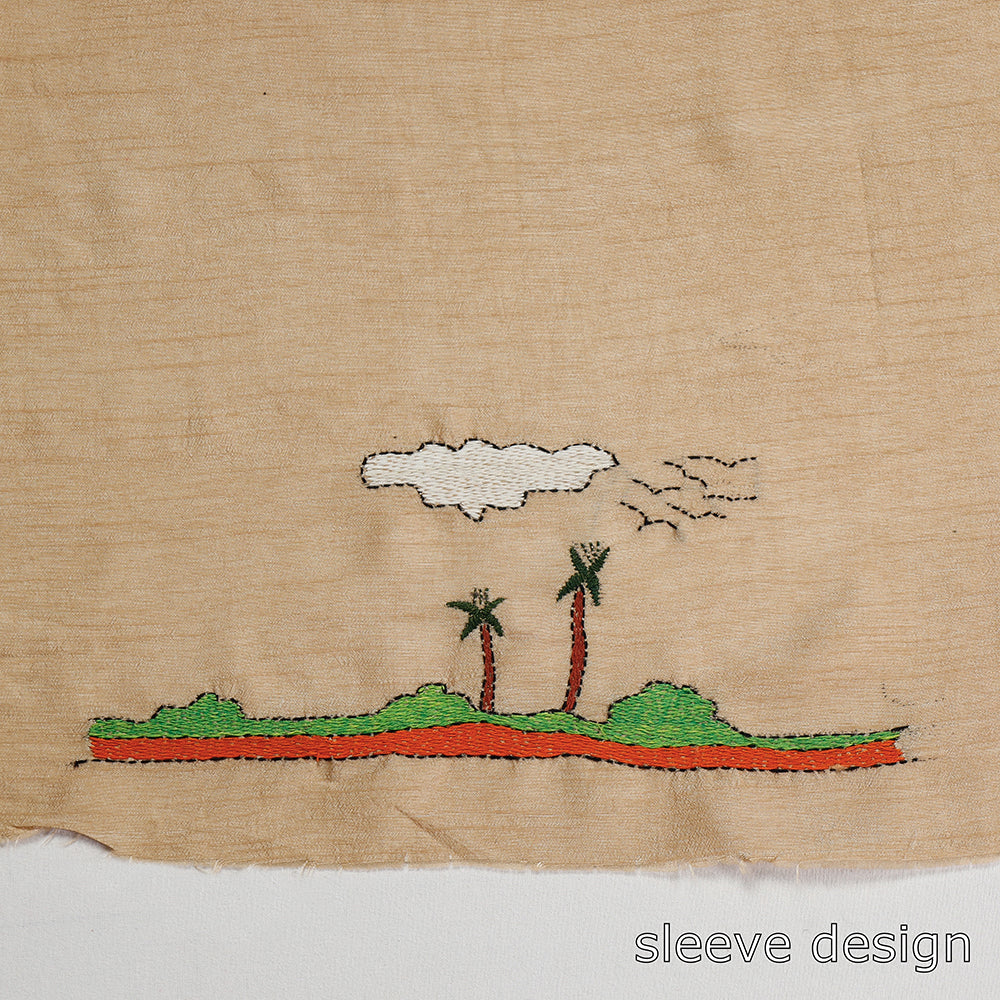 Beige - Bengal Kantha Embroidery Raw Silk Blouse Piece