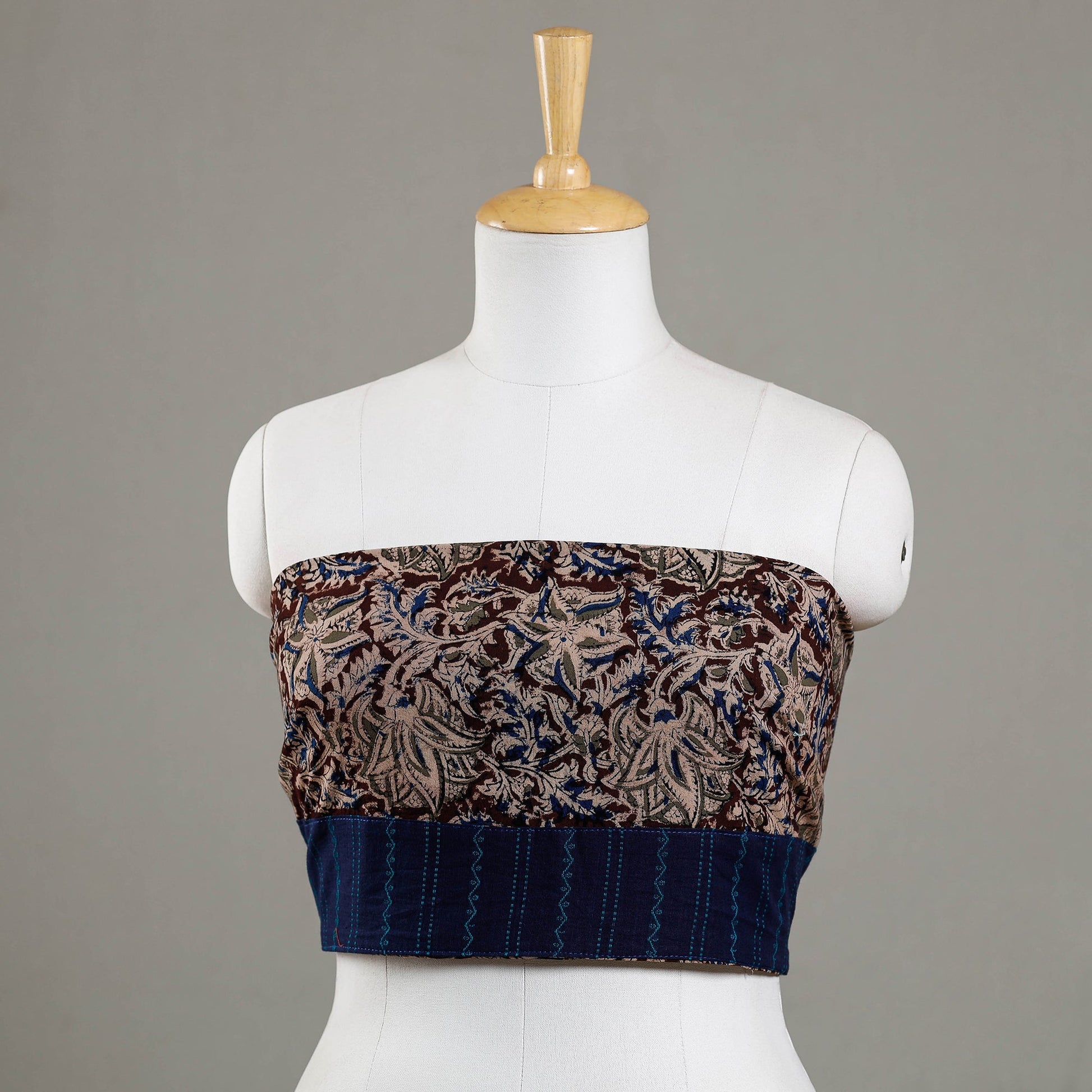 Brown - Kalamkari Block Printed Cotton Blouse Piece