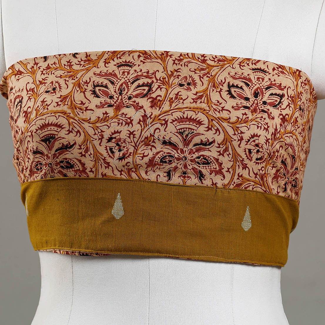Beige - Kalamkari Block Printed Cotton Blouse Piece