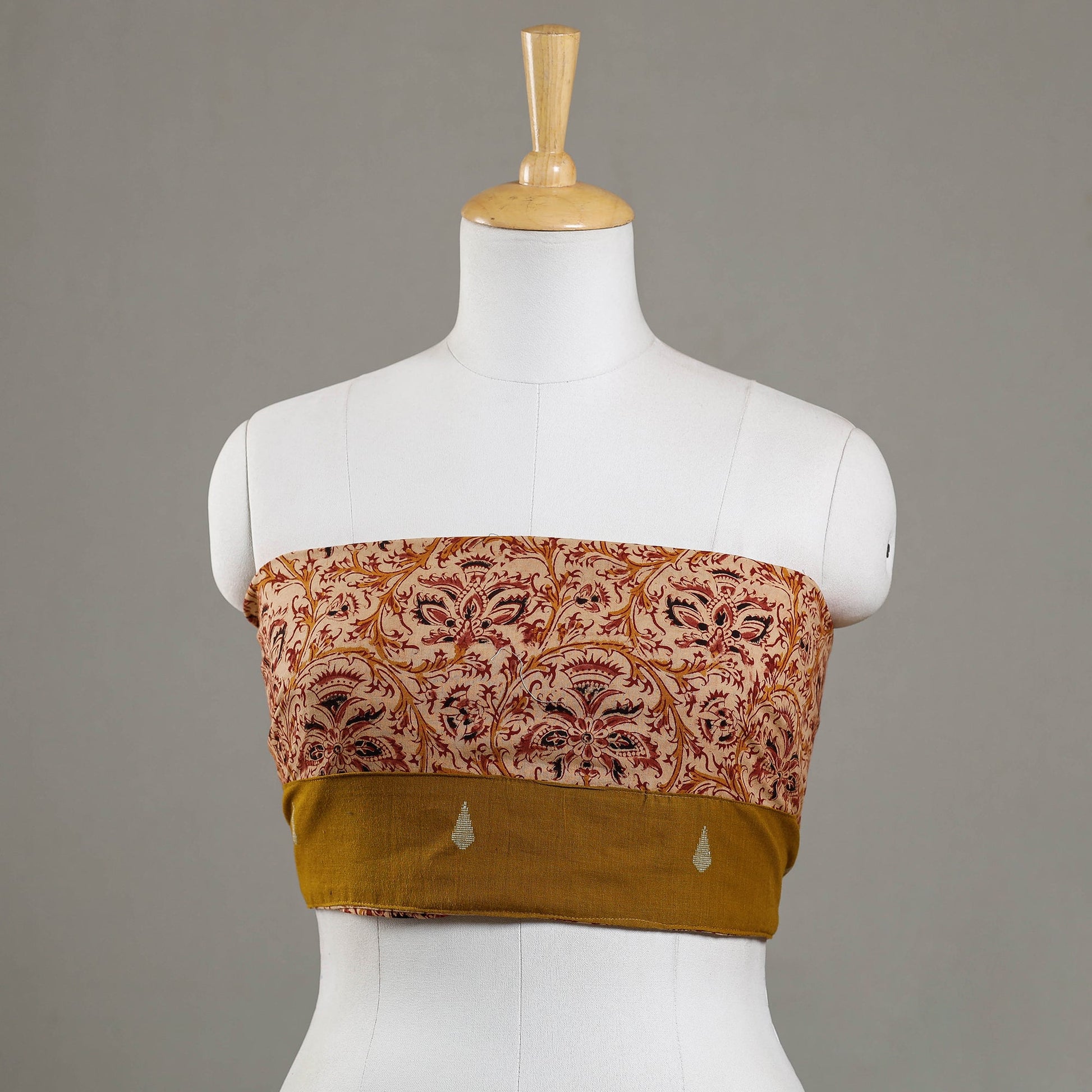 Beige - Kalamkari Block Printed Cotton Blouse Piece