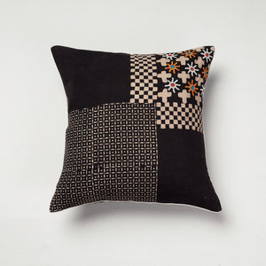Black - Kutch Embroidery Ajrakh Cotton Cushion Cover (16 x 16 in)