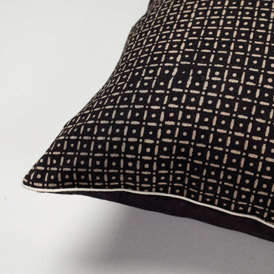 Black - Kutch Embroidery Ajrakh Cotton Cushion Cover (16 x 16 in)