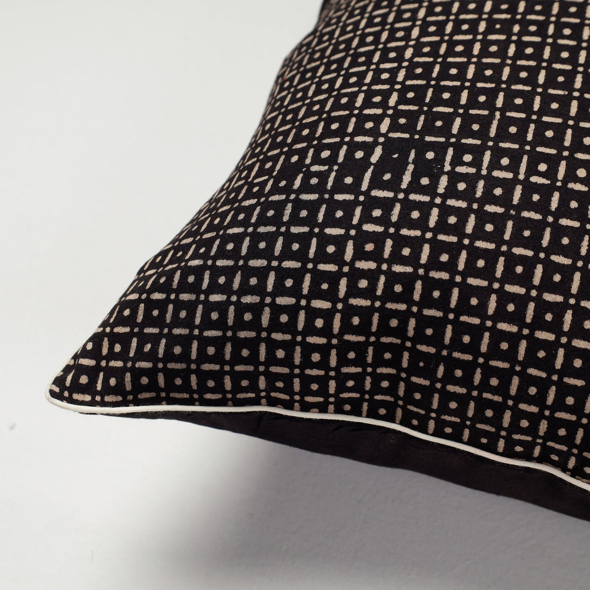 Black - Kutch Embroidery Ajrakh Cotton Cushion Cover (16 x 16 in)