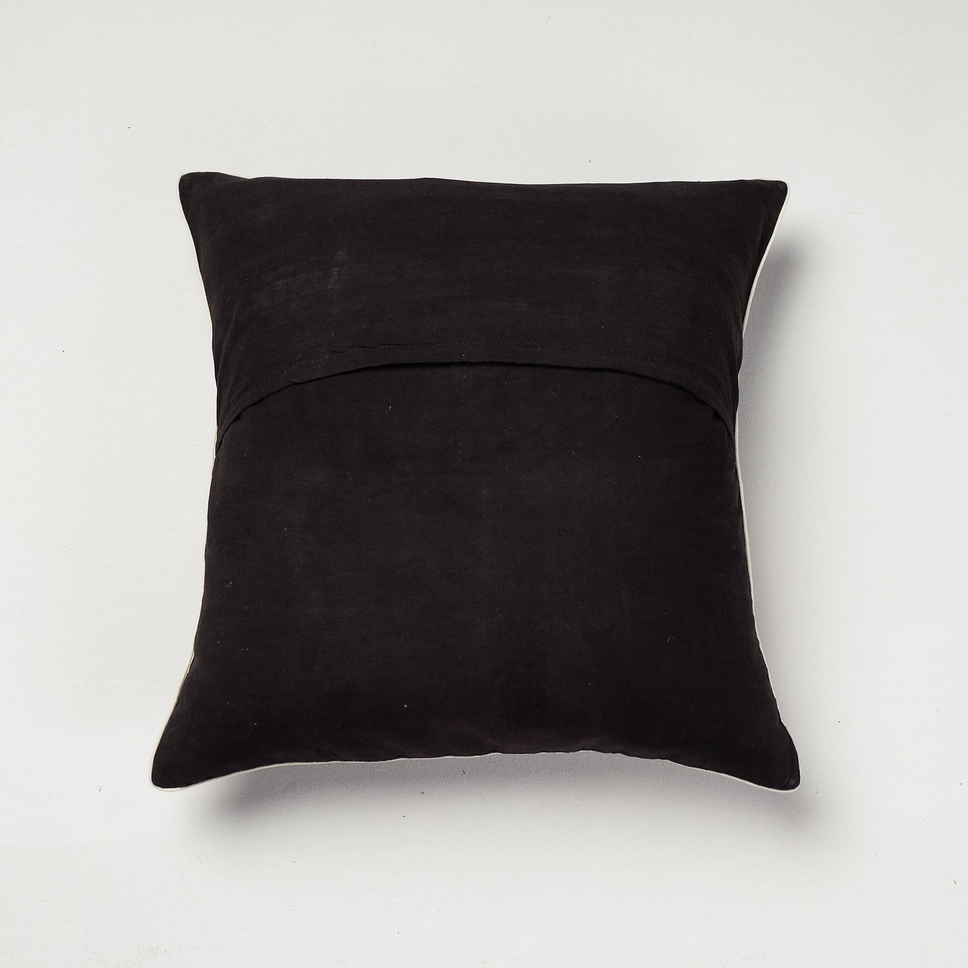 Black - Kutch Embroidery Ajrakh Cotton Cushion Cover (16 x 16 in)