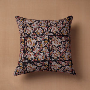 Black - Block Print Cotton Kalamkari Cushion Cover (16 x 16 in)