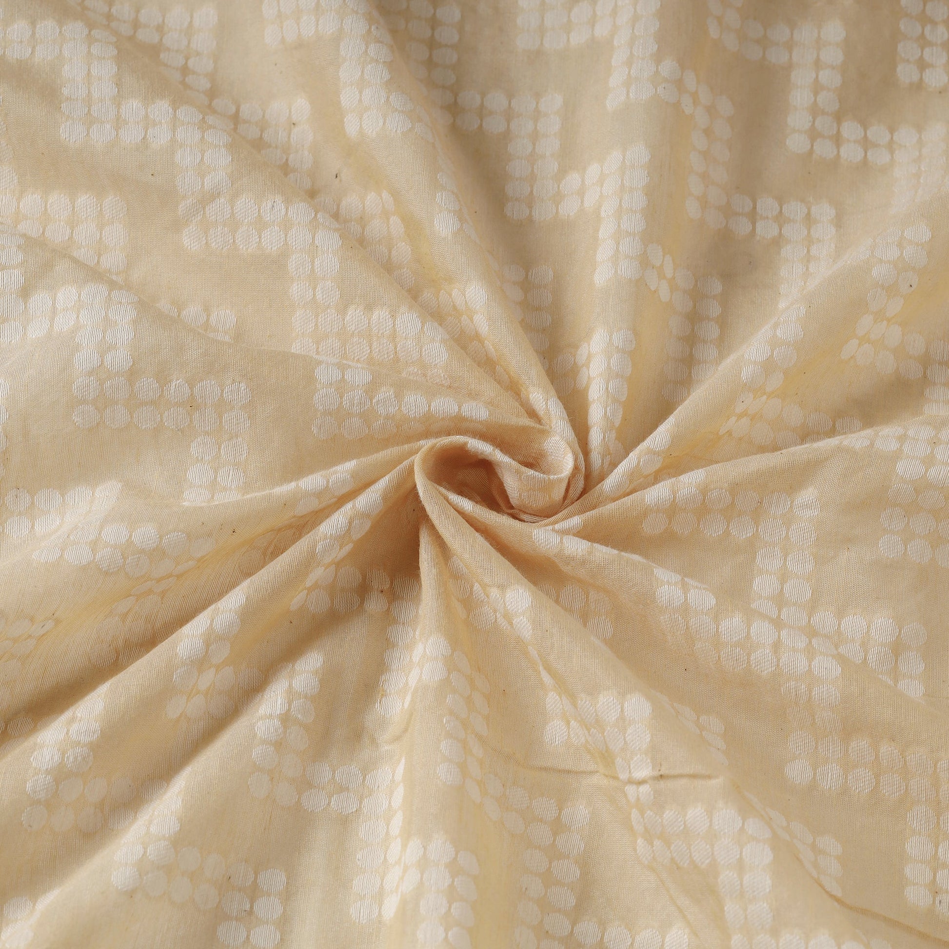 Beige - Pure Handwoven Cutwork Buti Cotton Banarasi Fabric  04