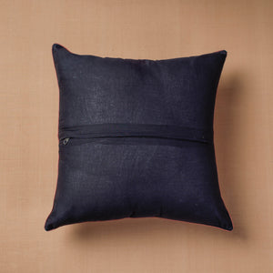 Black - Block Print Cotton Kalamkari Cushion Cover (16 x 16 in)