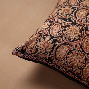 Black - Block Print Cotton Kalamkari Cushion Cover (16 x 16 in)