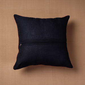 Black - Block Print Cotton Kalamkari Cushion Cover (16 x 16 in)