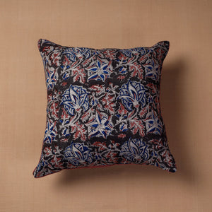 Black - Block Print Cotton Kalamkari Cushion Cover (16 x 16 in)