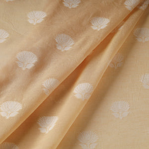 Beige - Pure Handwoven Cutwork Buti Cotton Banarasi Fabric  09