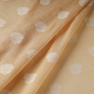 Beige - Pure Handwoven Cutwork Buti Cotton Banarasi Fabric  09