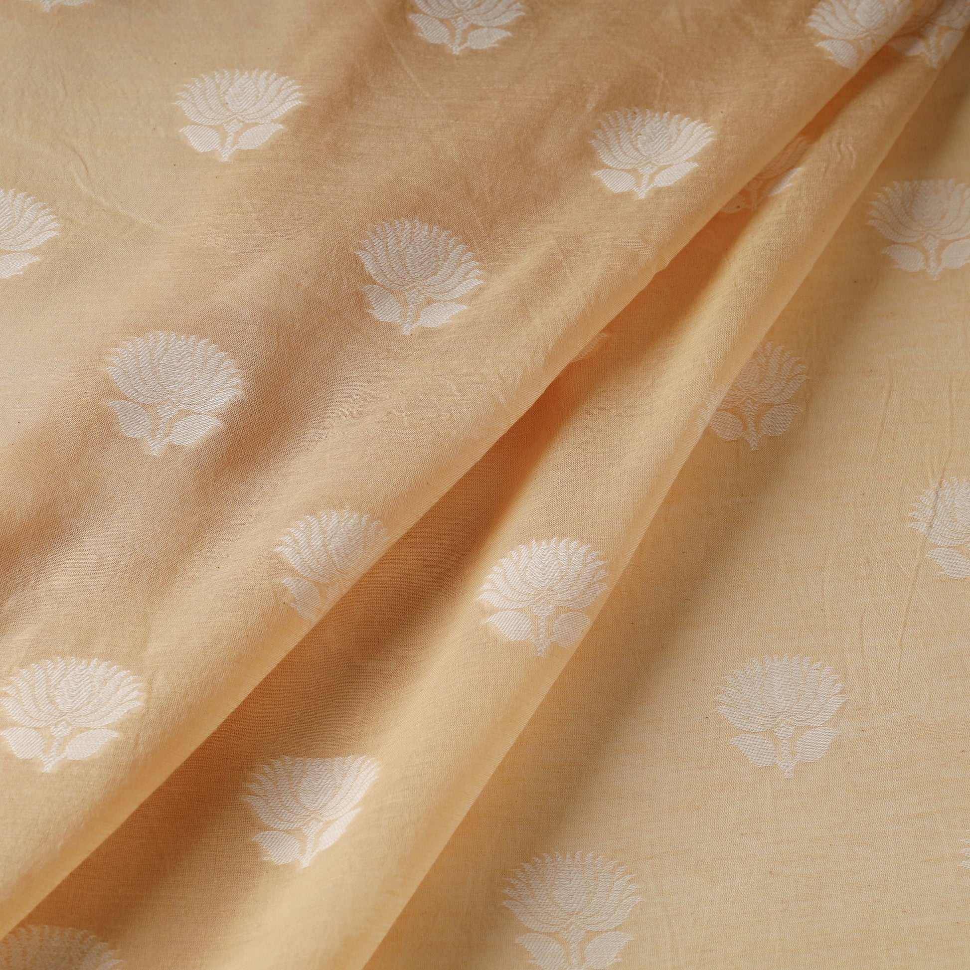 Beige - Pure Handwoven Cutwork Buti Cotton Banarasi Fabric  09