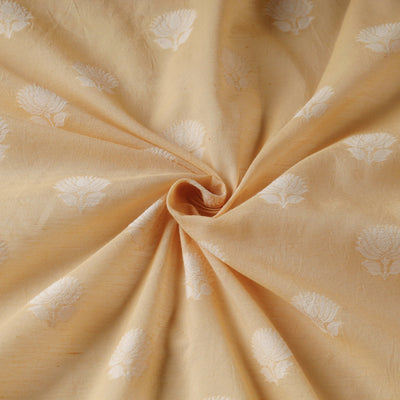 Beige - Pure Handwoven Cutwork Buti Cotton Banarasi Fabric  09
