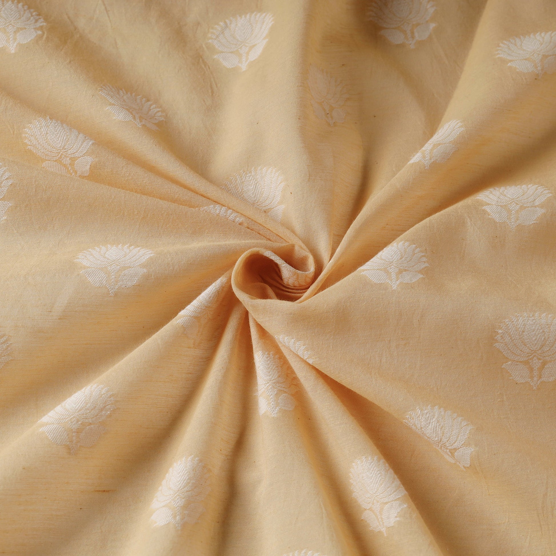 Beige - Pure Handwoven Cutwork Buti Cotton Banarasi Fabric  09