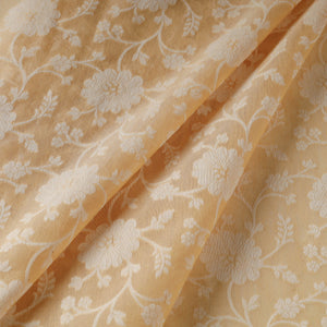 Beige - Pure Handwoven Cutwork Buti Cotton Banarasi Fabric  12