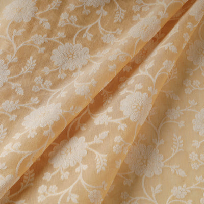 Beige - Pure Handwoven Cutwork Buti Cotton Banarasi Fabric  12