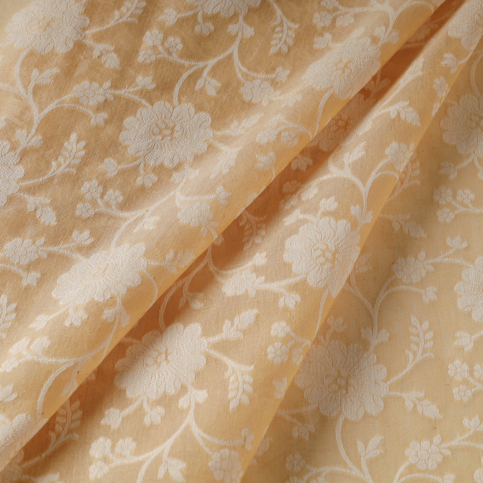 Beige - Pure Handwoven Cutwork Buti Cotton Banarasi Fabric  12