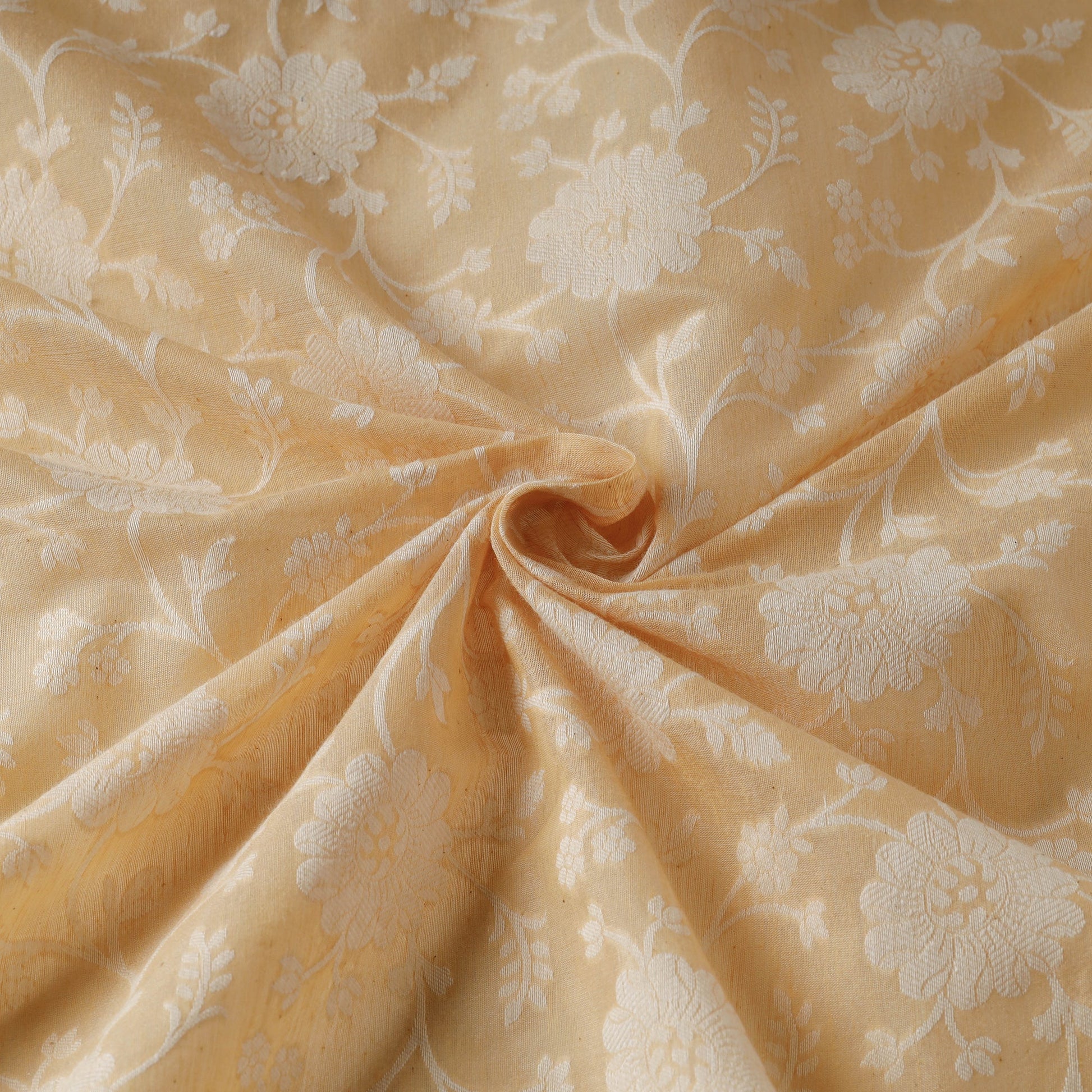 Beige - Pure Handwoven Cutwork Buti Cotton Banarasi Fabric  12