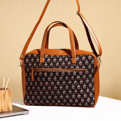 Black - Handcrafted Ajrakh Block Printed Cotton Laptop Bag (15 x 13 in)