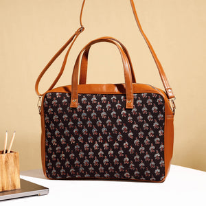 Black - Handcrafted Ajrakh Block Printed Cotton Laptop Bag (15 x 13 in)