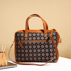 Black - Handcrafted Ajrakh Block Printed Cotton Laptop Bag (15 x 13 in)