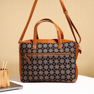 Black - Handcrafted Ajrakh Block Printed Cotton Laptop Bag (15 x 13 in)