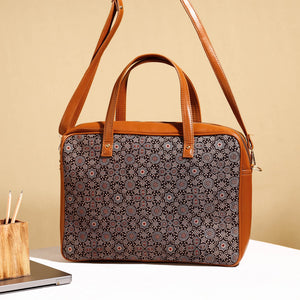 Black - Handcrafted Ajrakh Block Printed Cotton Laptop Bag (15 x 13 in)