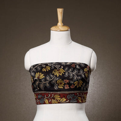 Black - Srikalahasti Kalamkari Handloom Chanderi Silk Blouse Piece