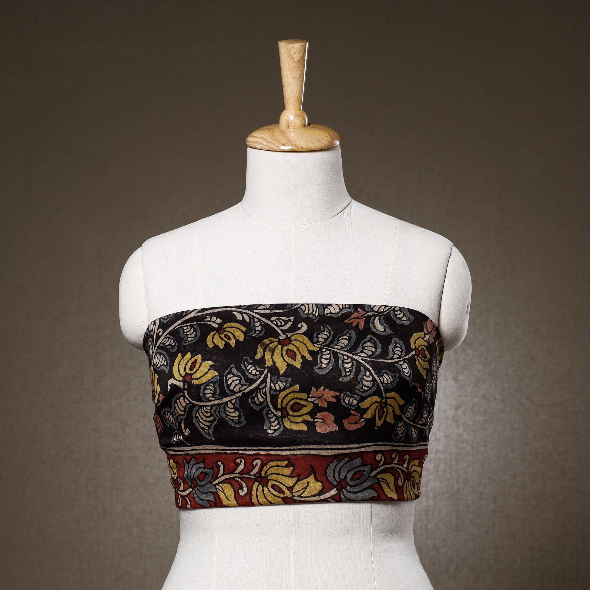 Black - Srikalahasti Kalamkari Handloom Chanderi Silk Blouse Piece